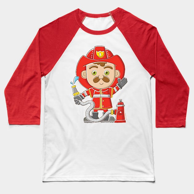 Fun Fireman Cartoon Baseball T-Shirt by vaughanduck